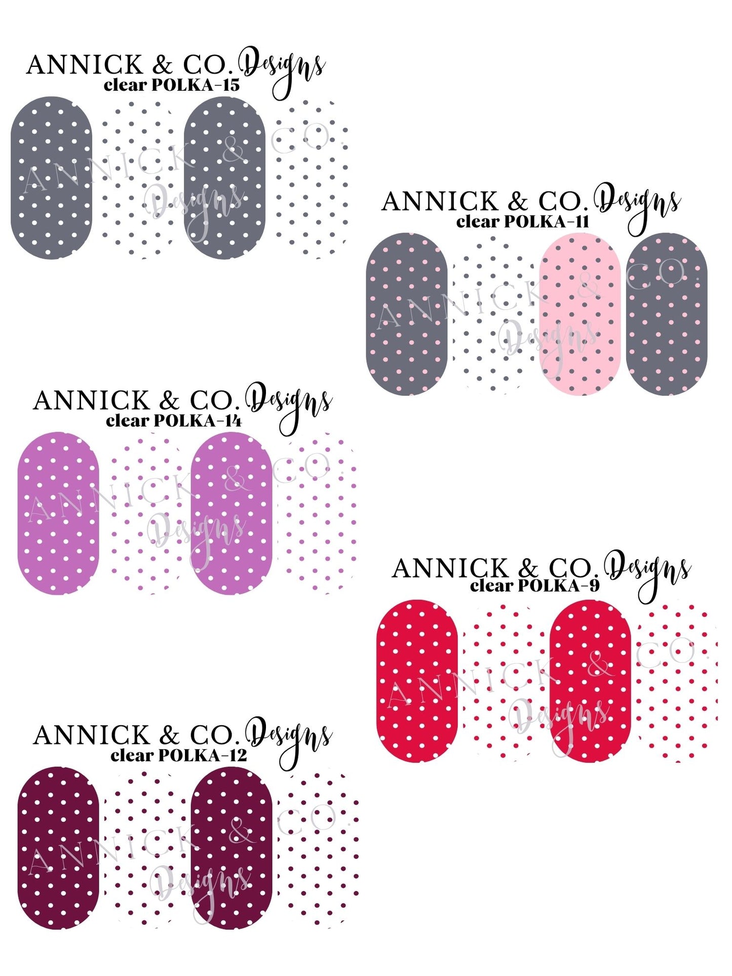 Polka dots waterslide decals for nails (many colors available)