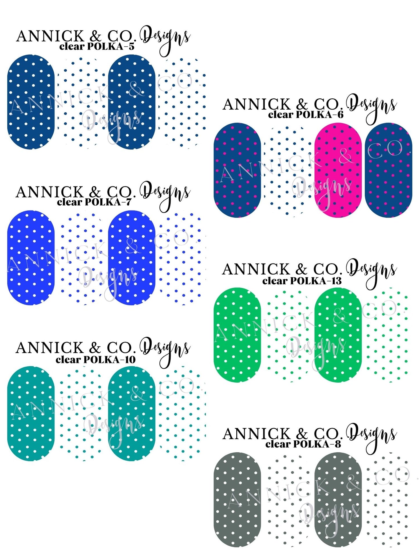 Polka dots waterslide decals for nails (many colors available)
