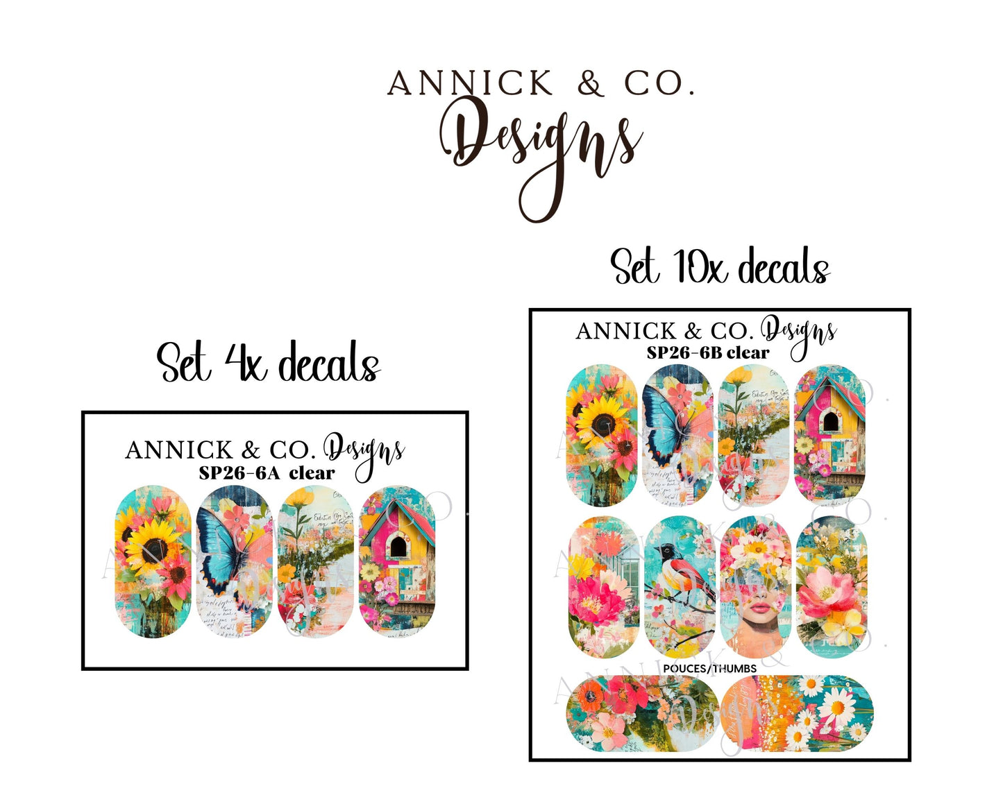 Spring Water Slide Nail Decals, Floral Nail Stickers for Gel Nails, Acrylic Nails & DIY Nail Art