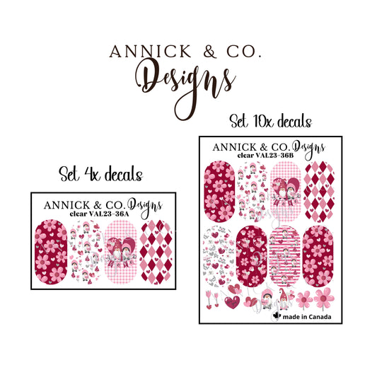 Valentine's Day cute gnomes waterslide decals for nails