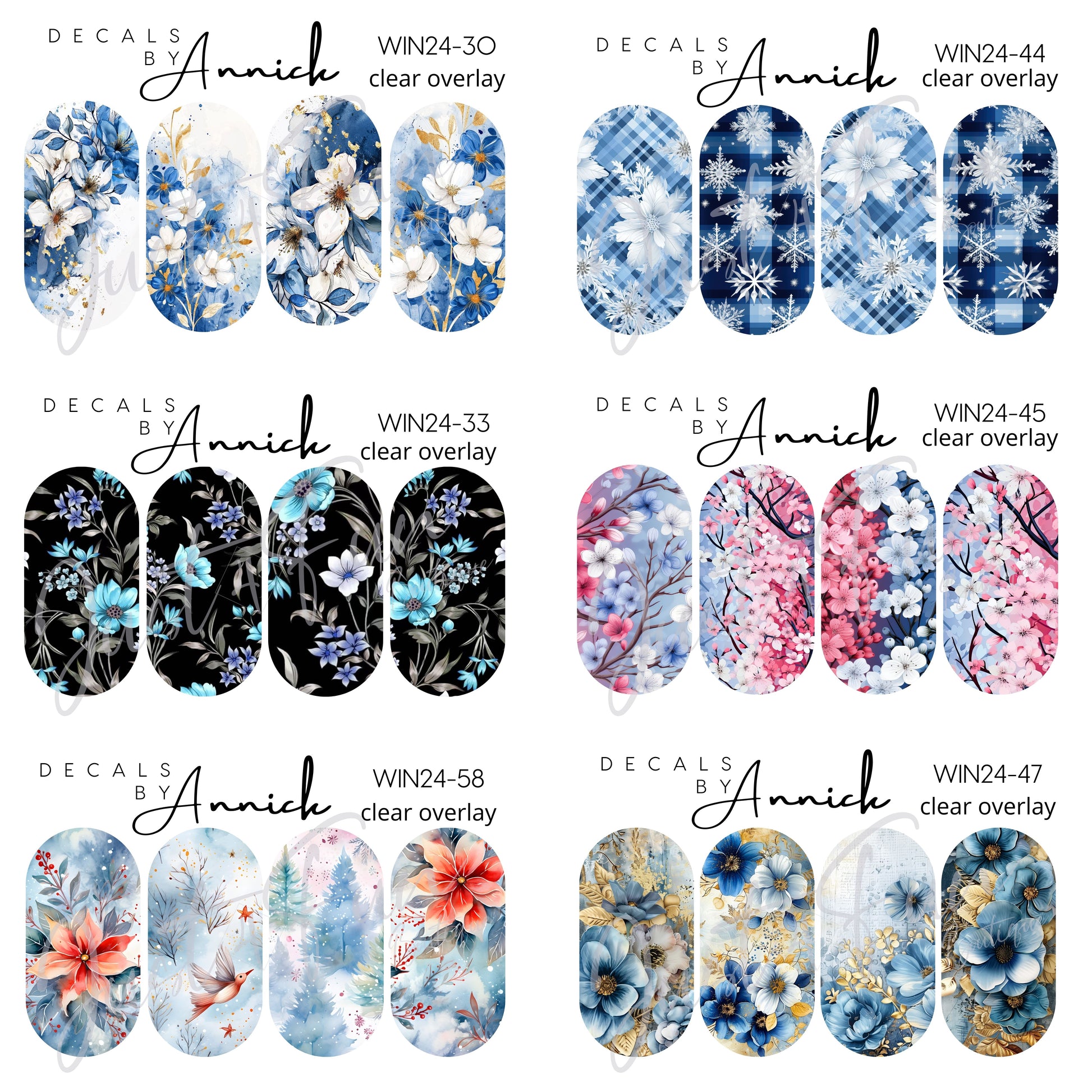 Winter/Christmas flowers nail decals www.annickco.ca