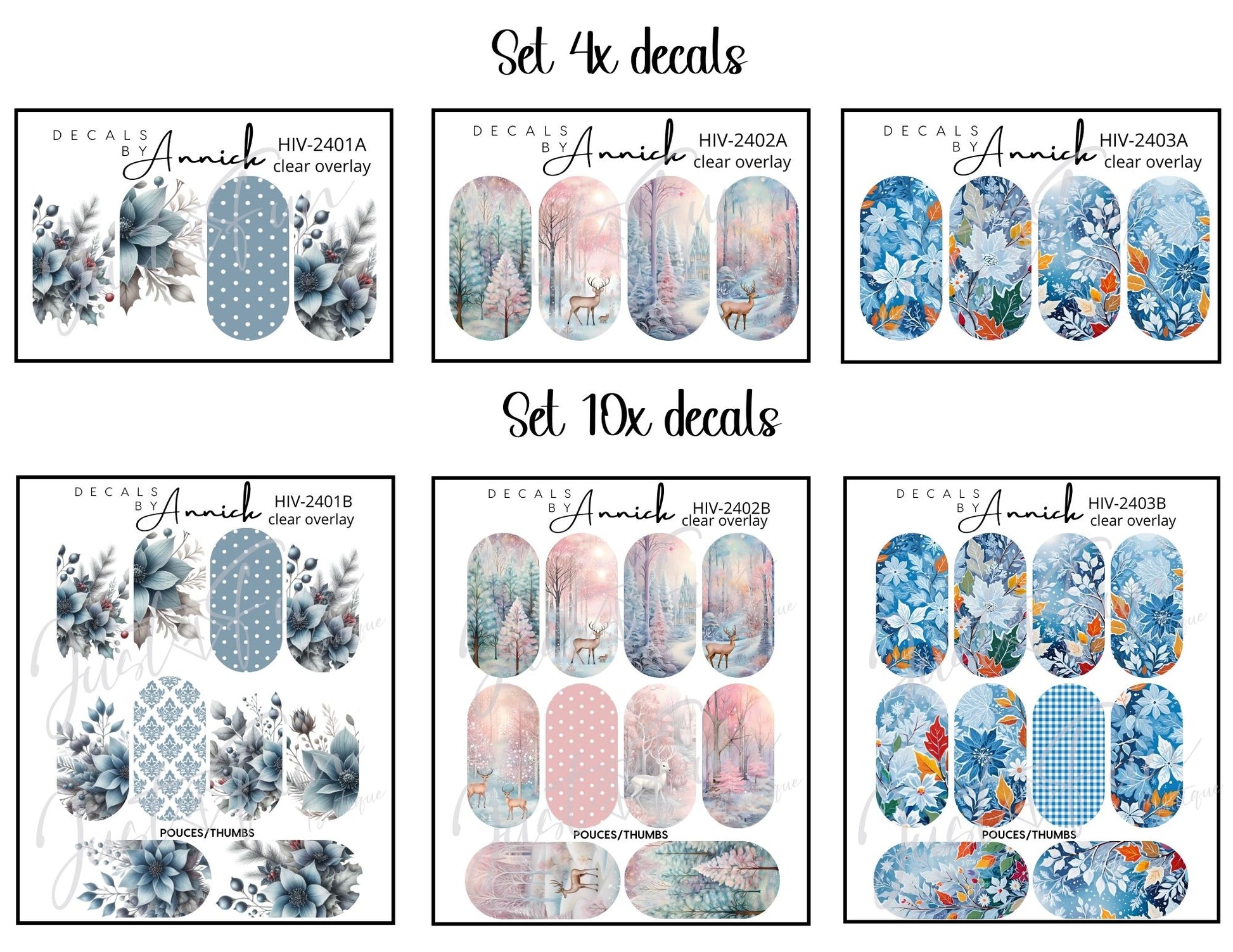 Winter/Christmas flowers nail decals www.annickco.ca