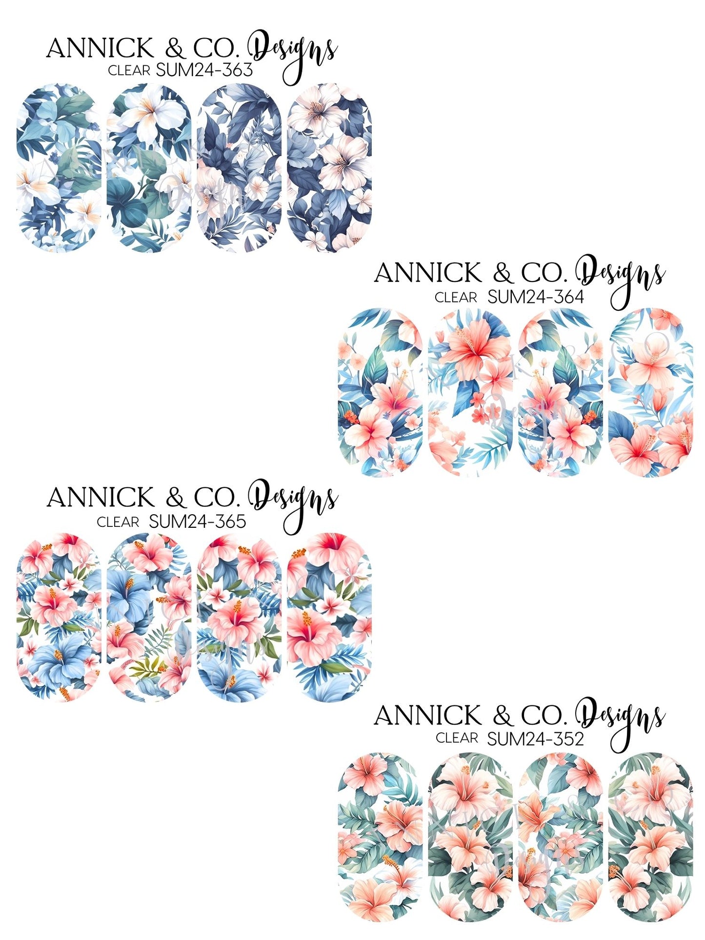 Hibiscus Floral Waterslide Nail Decals, Nail Art Stickers for DIY Manicure, Gel, Acrylic & Natural Nails