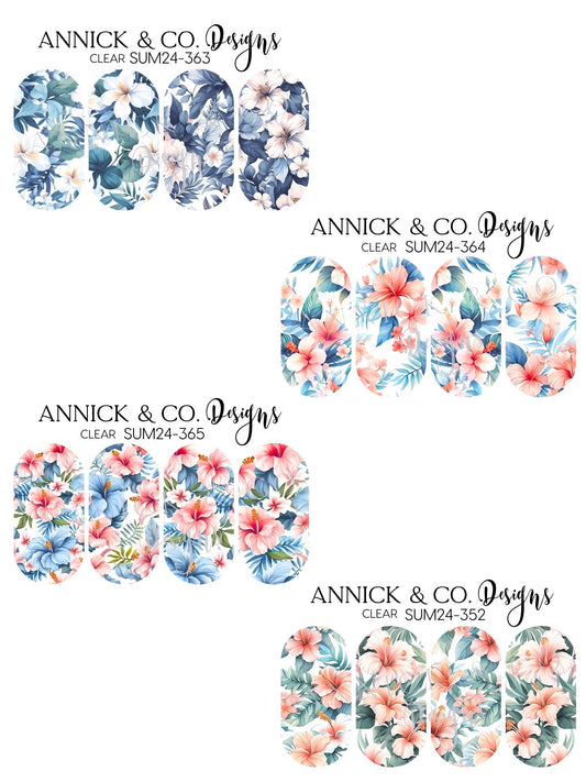 Hibiscus Floral Waterslide Nail Decals, Nail Art Stickers for DIY Manicure, Gel, Acrylic & Natural Nails