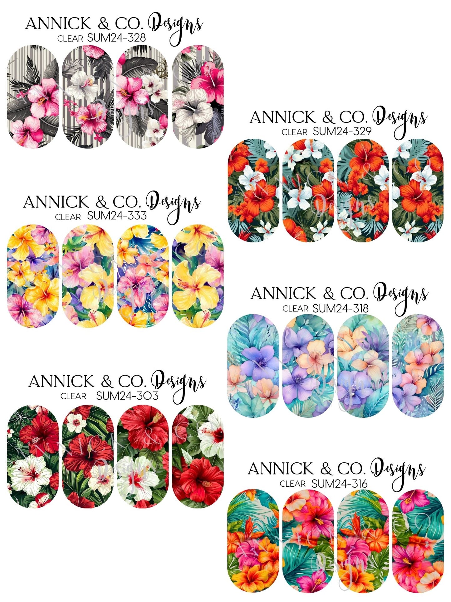 Hibiscus summer Floral Nail Art Stickers, Waterslide Nail Decals for Gel, Acrylic, Press On & Natural Nails