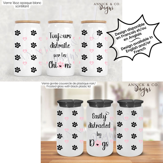 Gobelet à café glacé 16oz Toujours distraite par les chiens français ou anglais disponible