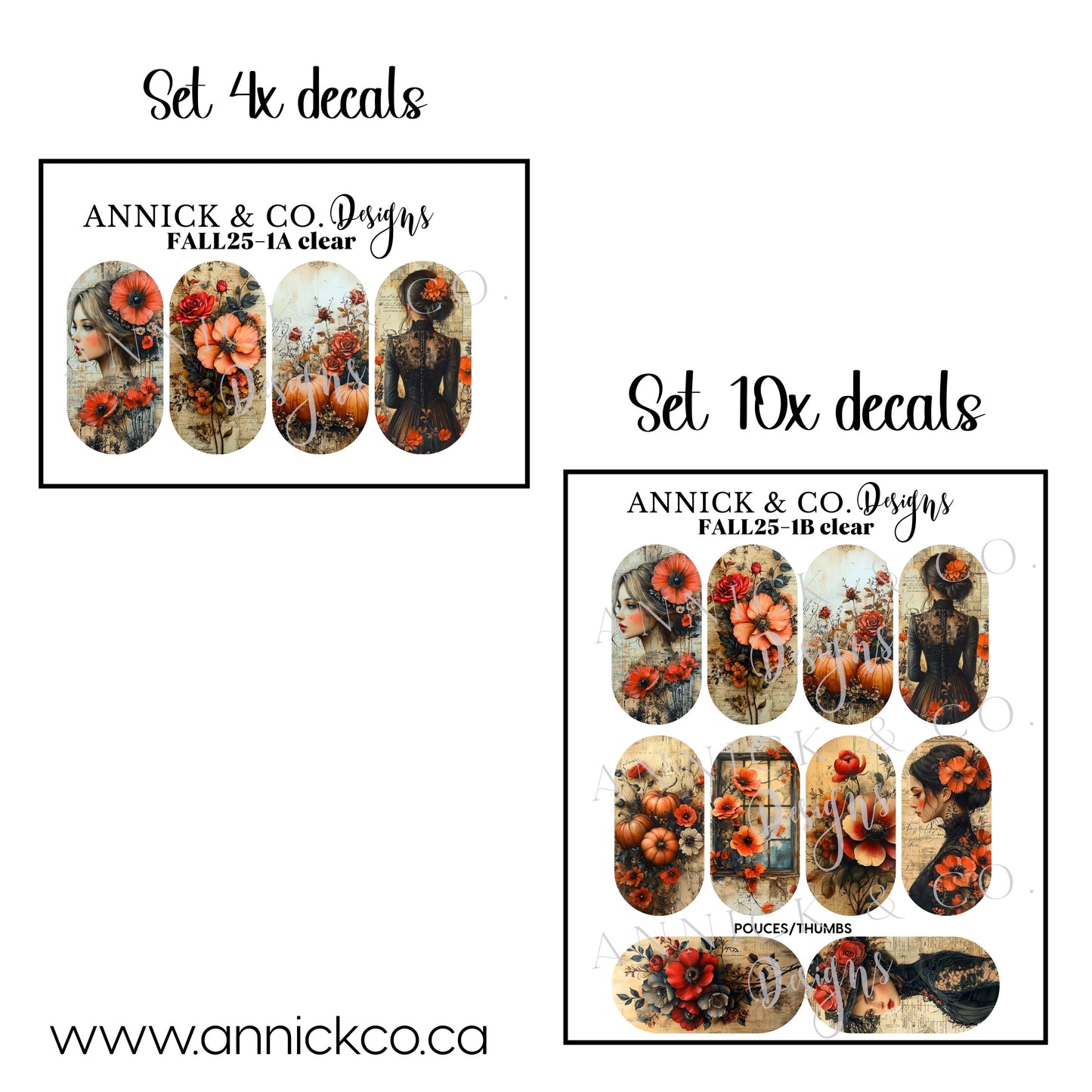 Décalques à transfert d'eau pour ongles citrouilles et decor automnale