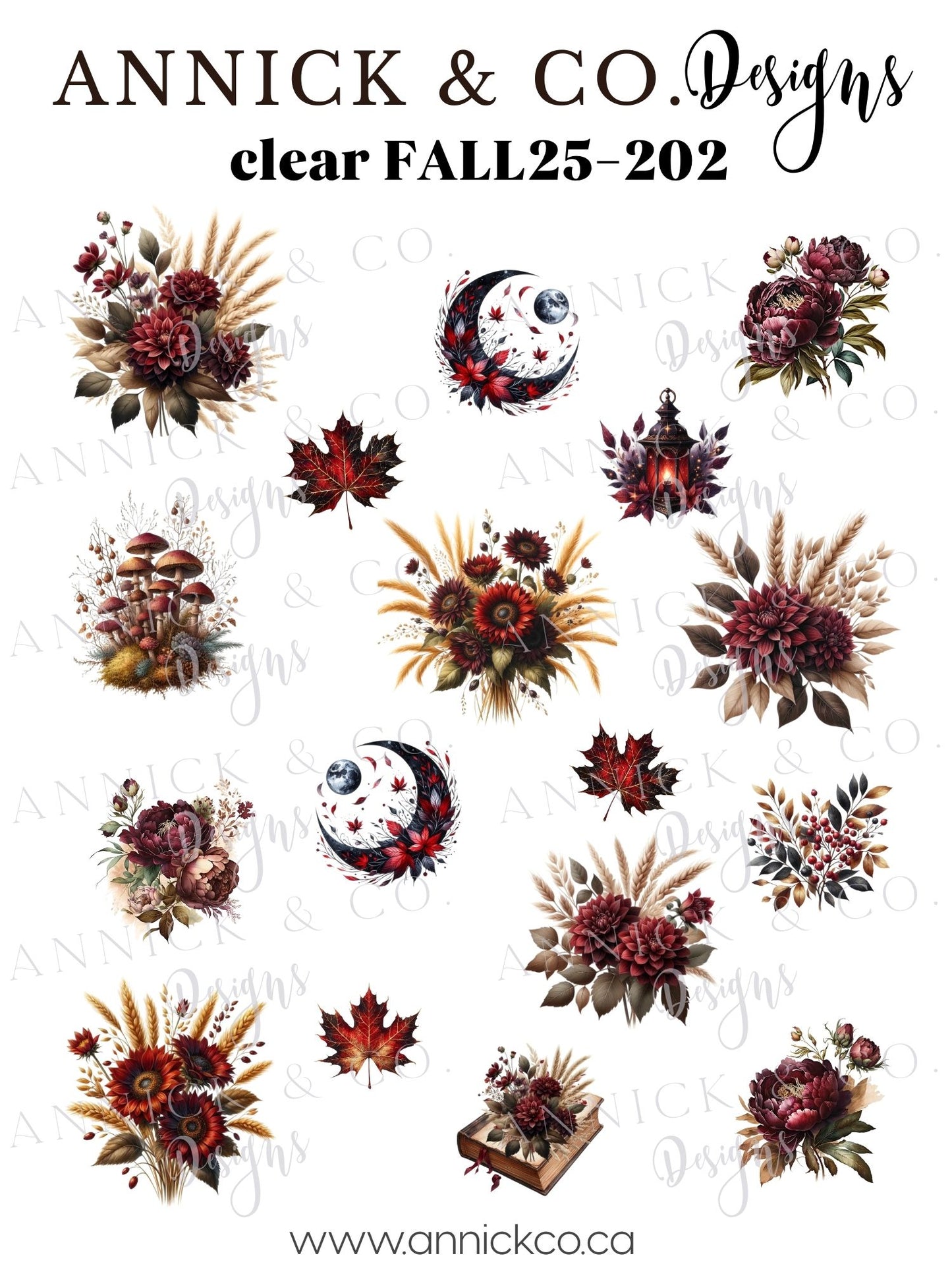 Décalques à transfert d'eau pour ongle fleurs et lune d'automne