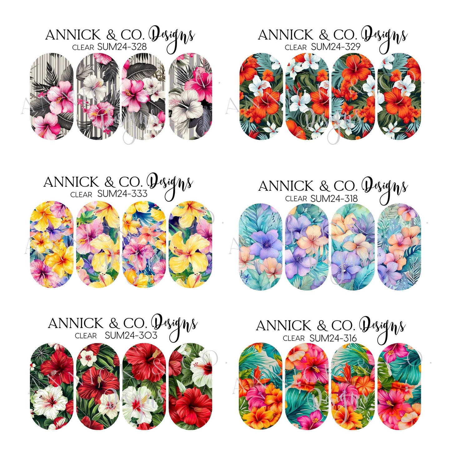 Hibiscus summer flowers nails decals www.annickco.ca