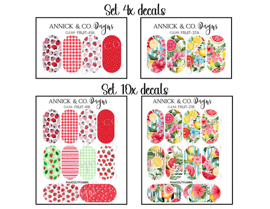Strawberries and tropical watermelon nails decals