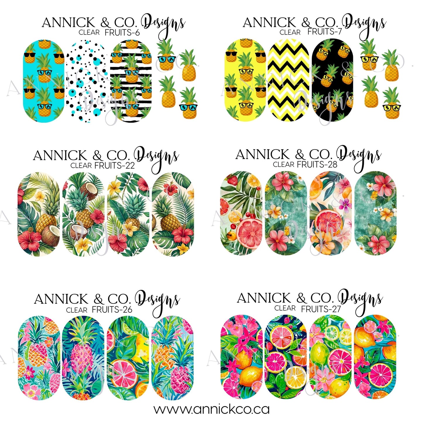 Cute Pinapple and citrus blossom nails decals 