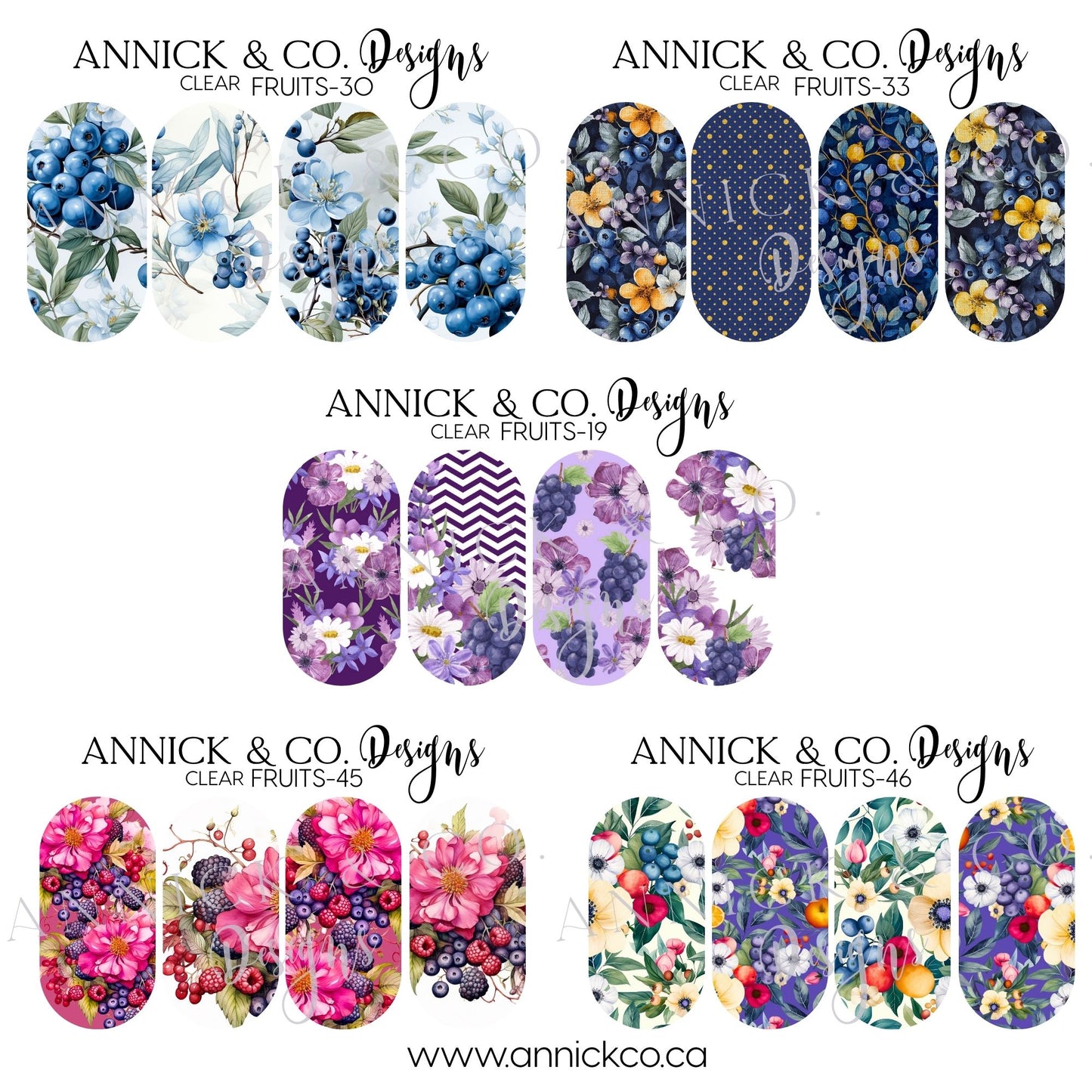 Décalque pour ongles bleuets et framboises magnifiques