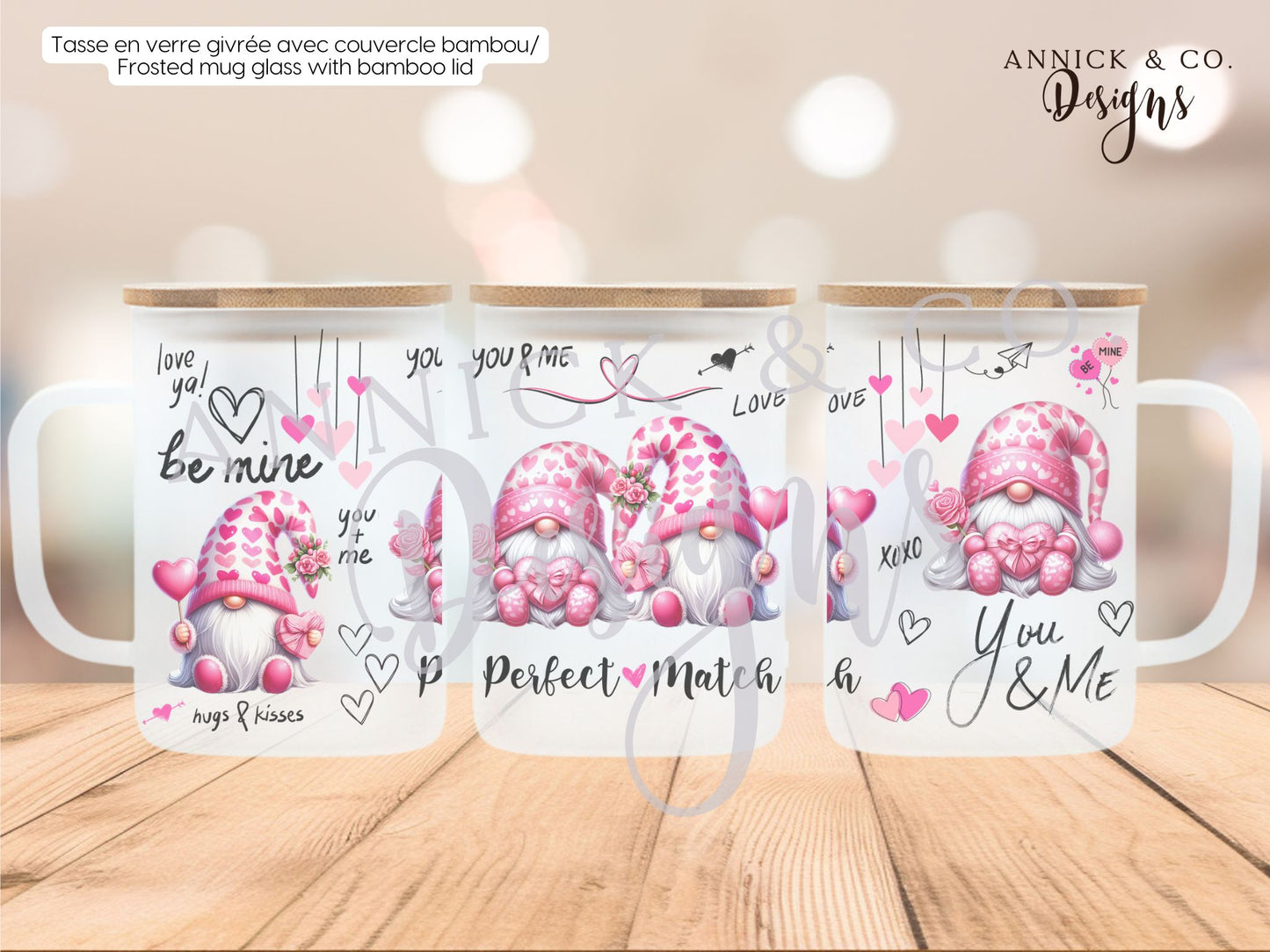 16oz Iced Coffee Tumbler or 15oz Frosted Mug Cute Pink Valentine's Day Gnomes