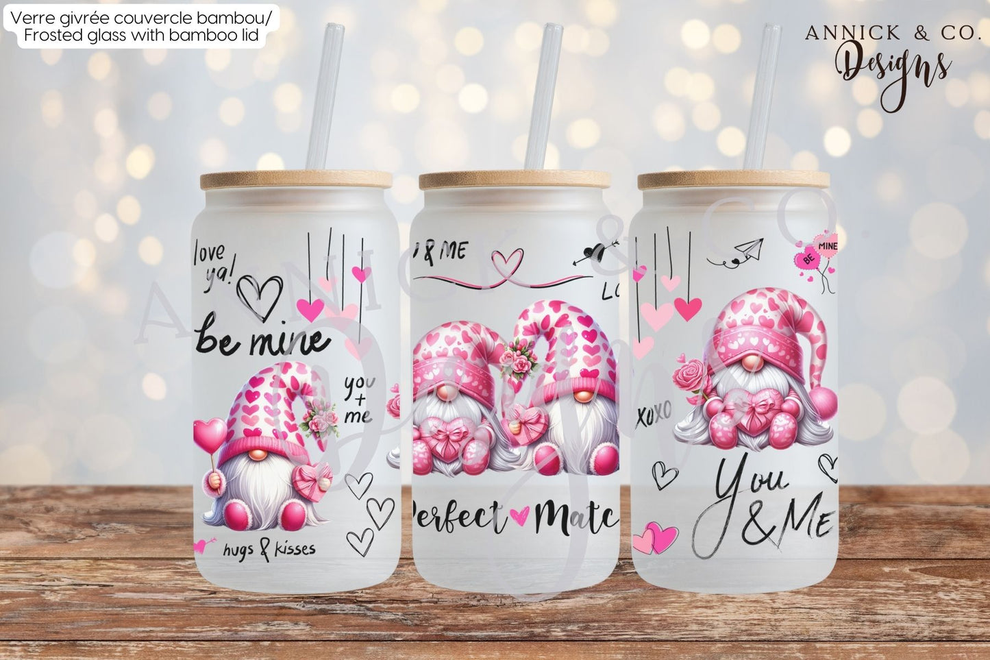 16oz Iced Coffee Tumbler or 15oz Frosted Mug Cute Pink Valentine's Day Gnomes