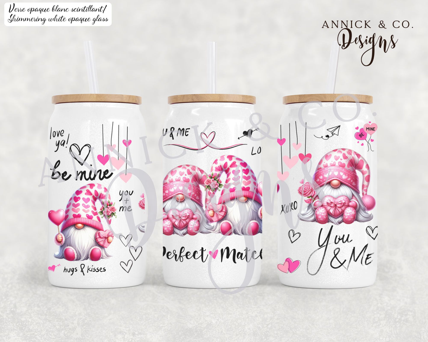 16oz Iced Coffee Tumbler or 15oz Frosted Mug Cute Pink Valentine's Day Gnomes