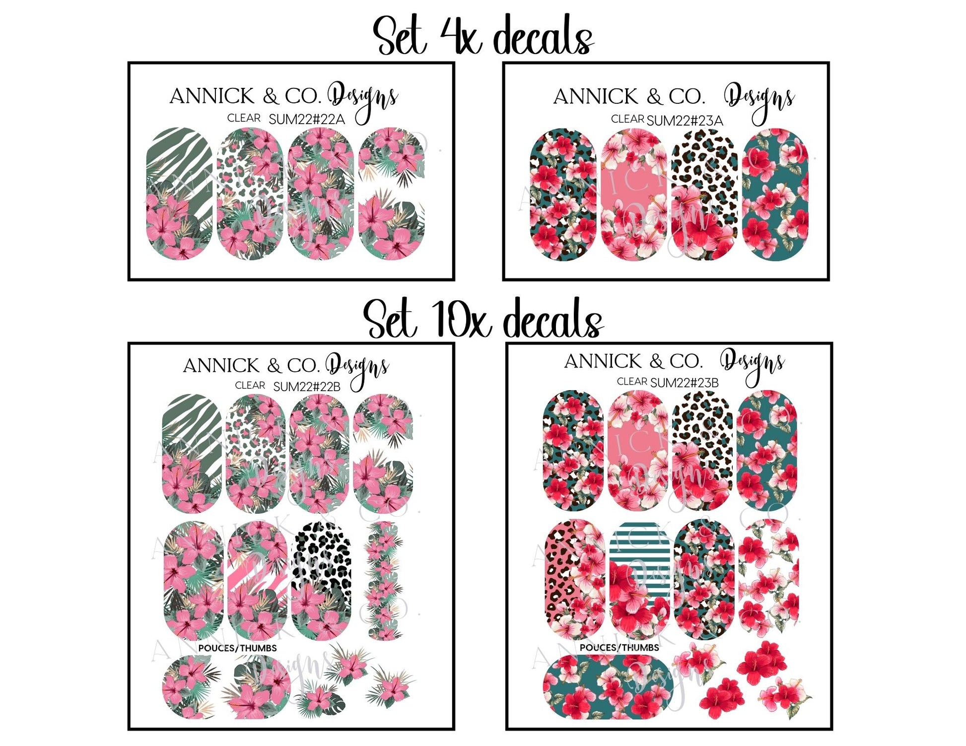 SUMMER HIBISCUS NAILS DECALS www.annickco.ca