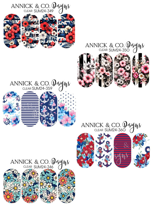 Cute Nautical Floral Waterslide Nail Decals, Nail Art Stickers for DIY Manicure, Gel, Acrylic & Natural Nails