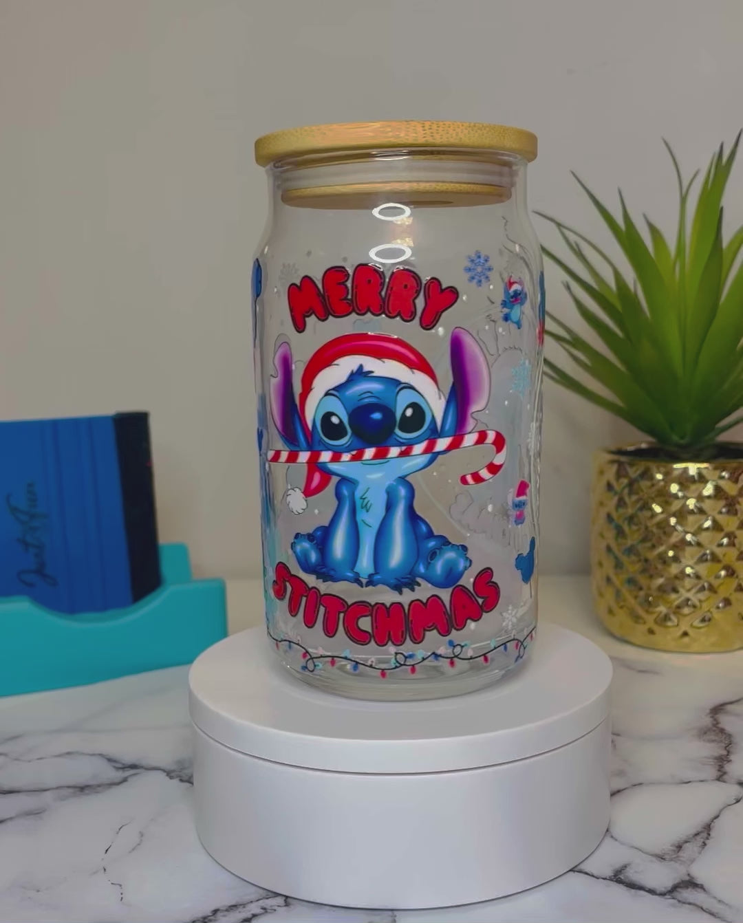 Merry Stitchmas libbey glass can www.j4funboutique.com