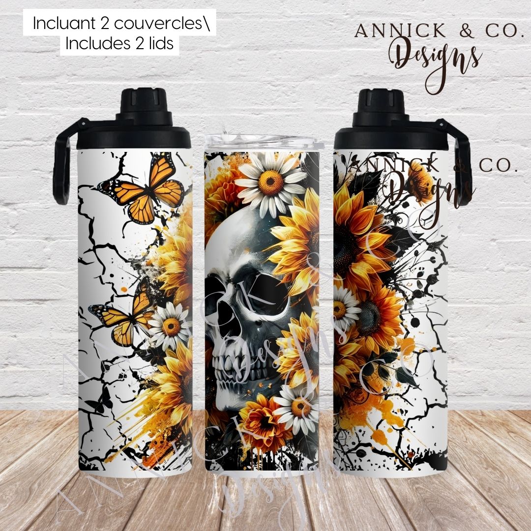 Ghotic sunflower Skull 20oz 2in1 Sports Bottle/tumbler