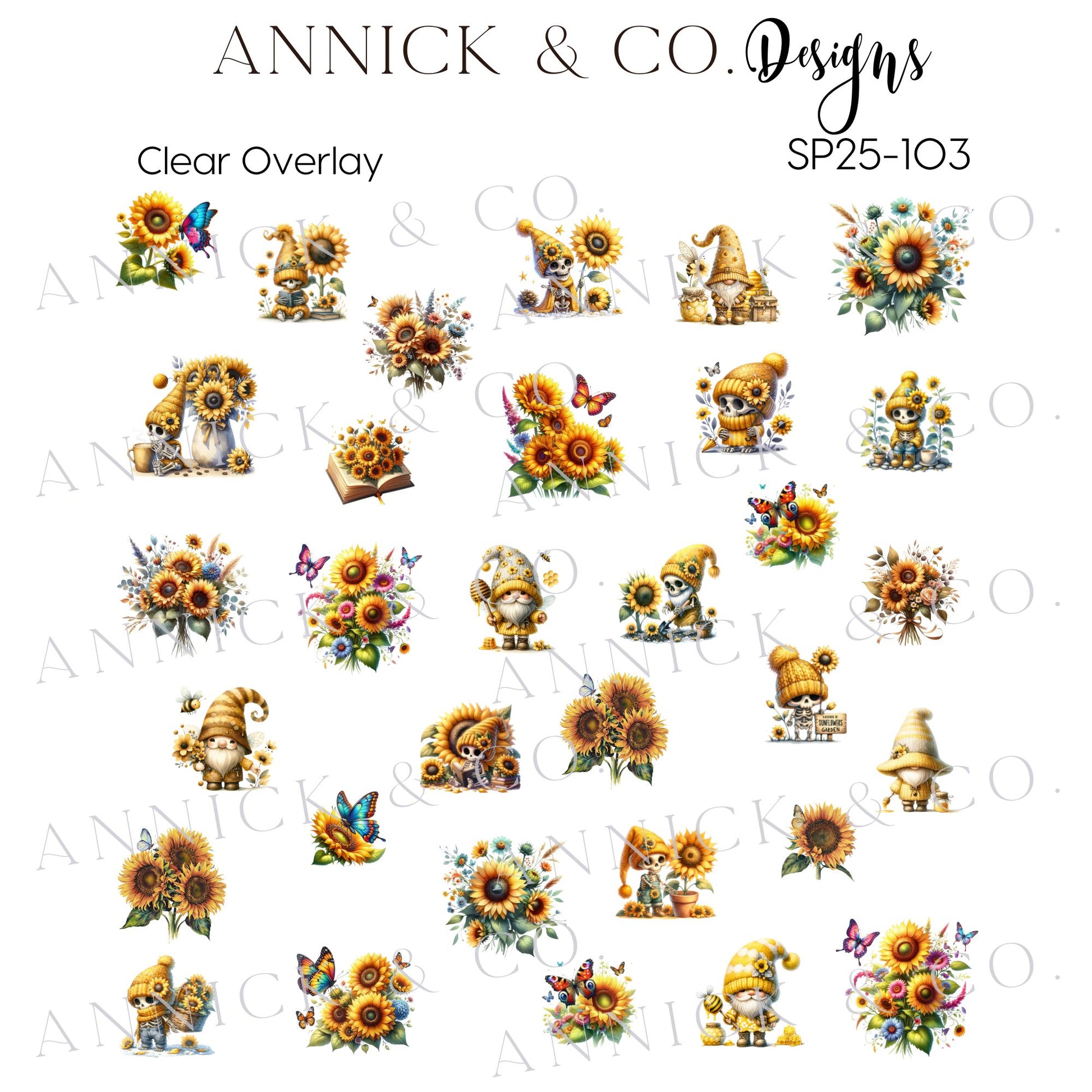 Sunflowers gnomes nails decals www.annickco.ca