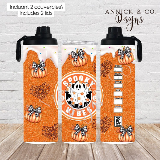 Glitter Spooky vibes halloween 20oz 2in1 Sports Bottle/tumbler