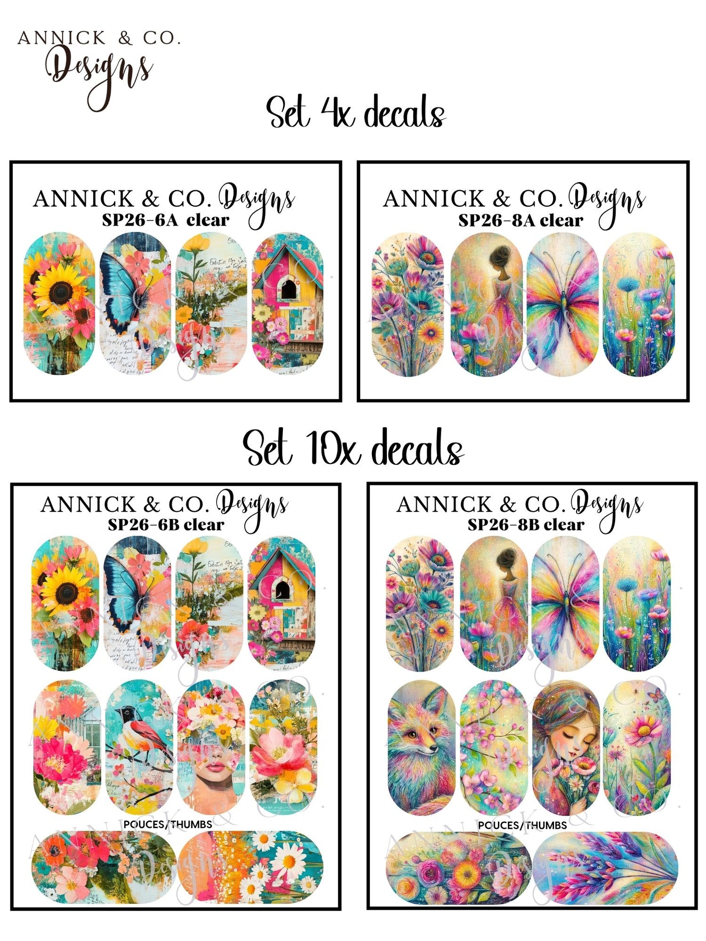 Spring Water Slide Nail Decals, Floral Nail Stickers for Gel Nails, Acrylic Nails & DIY Nail Art