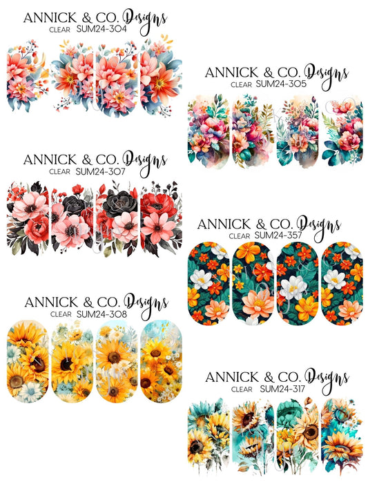 Bright Summer Floral Waterslide Nail Decals, Nail Art Stickers for DIY Manicure, Gel, Acrylic & Natural Nails