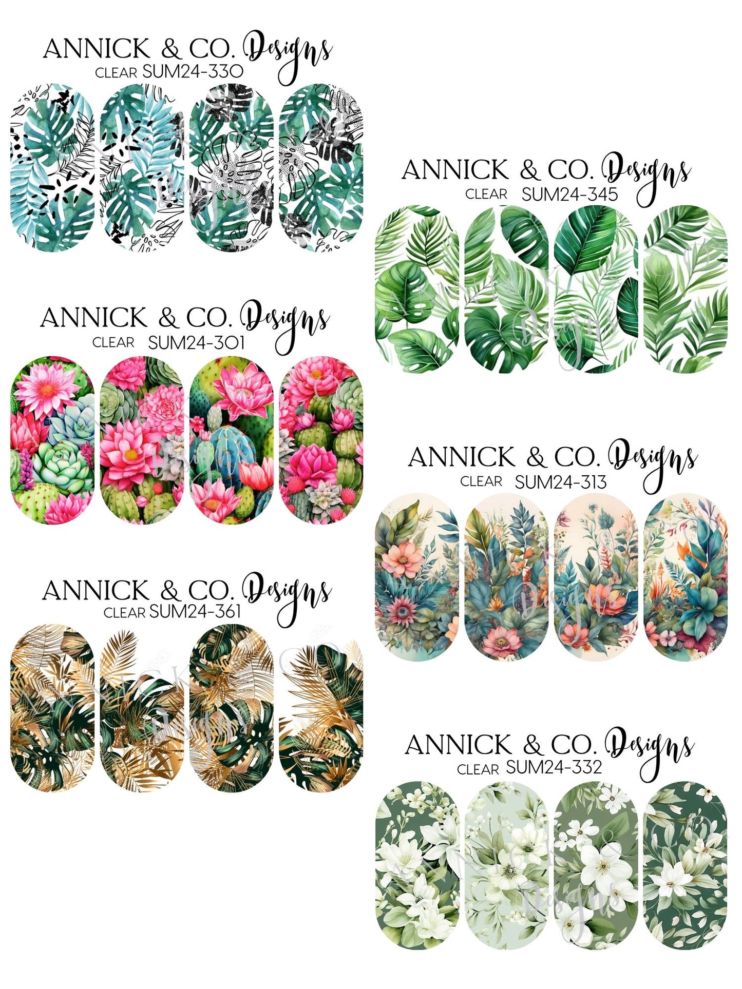 Tropical Leaves  Floral Nail Decals, Cute Nail Art Stickers, DIY Manicure Gift for Her, Easy Nail Designs