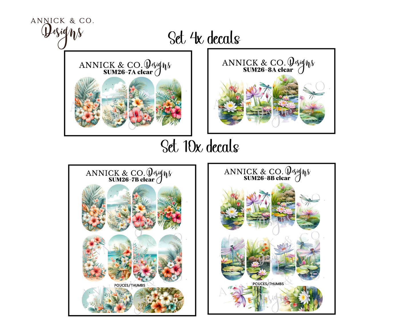 Cute pond and beaches Water Slide Nail Decals, Floral Nail Stickers for Gel Nails, Acrylic Nails & DIY Nail Art