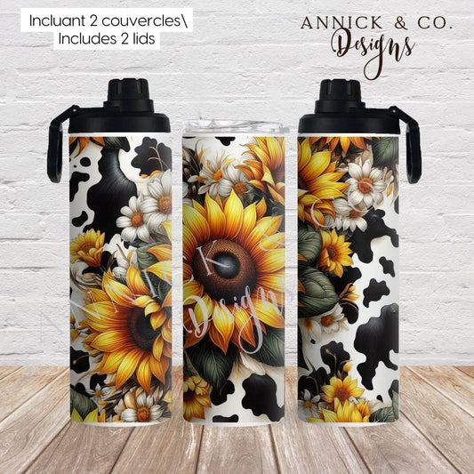 Sunflowers and cow print 20oz 2in1 Sports Bottle/tumbler