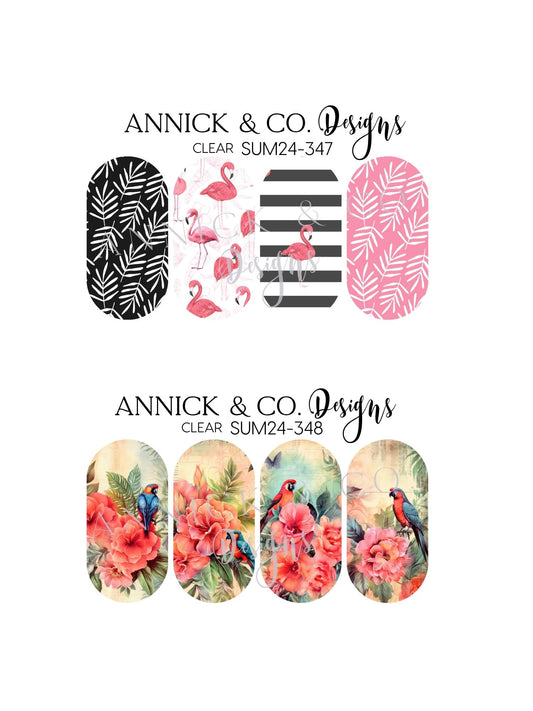 Flamingo and tropical birds Floral Nail Art Stickers, Waterslide Nail Decals for Gel, Acrylic, Press On & Natural Nails