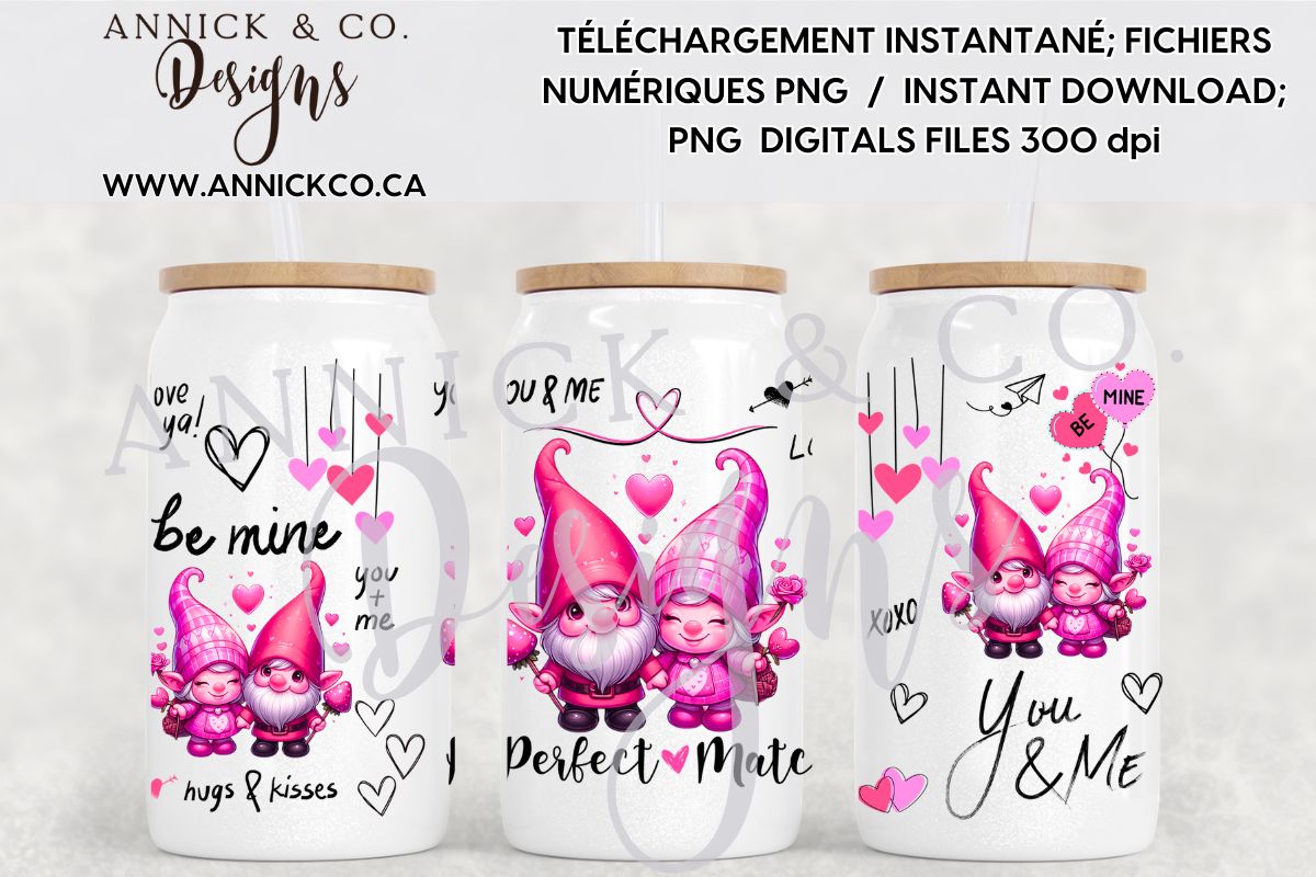 Nain de St-Valentin rose wrap 16oz - Fichier numérique PNG