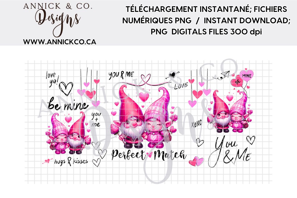 Nain de St-Valentin rose wrap 16oz - Fichier numérique PNG