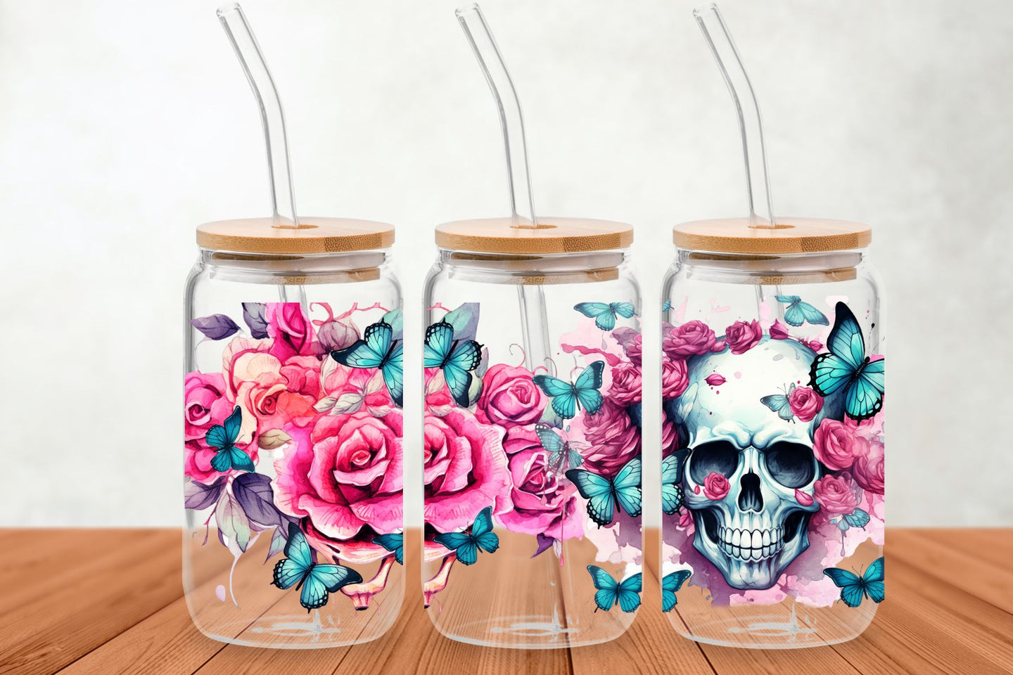 www.annickco.ca Pink roses skull libbey glass can