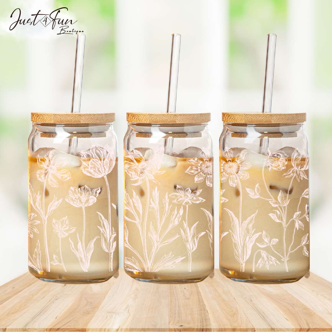 Verre/Gobelet à café glacé Fleurs delicates /Delicat flowers iced coffee cup Annick&CoDesigns