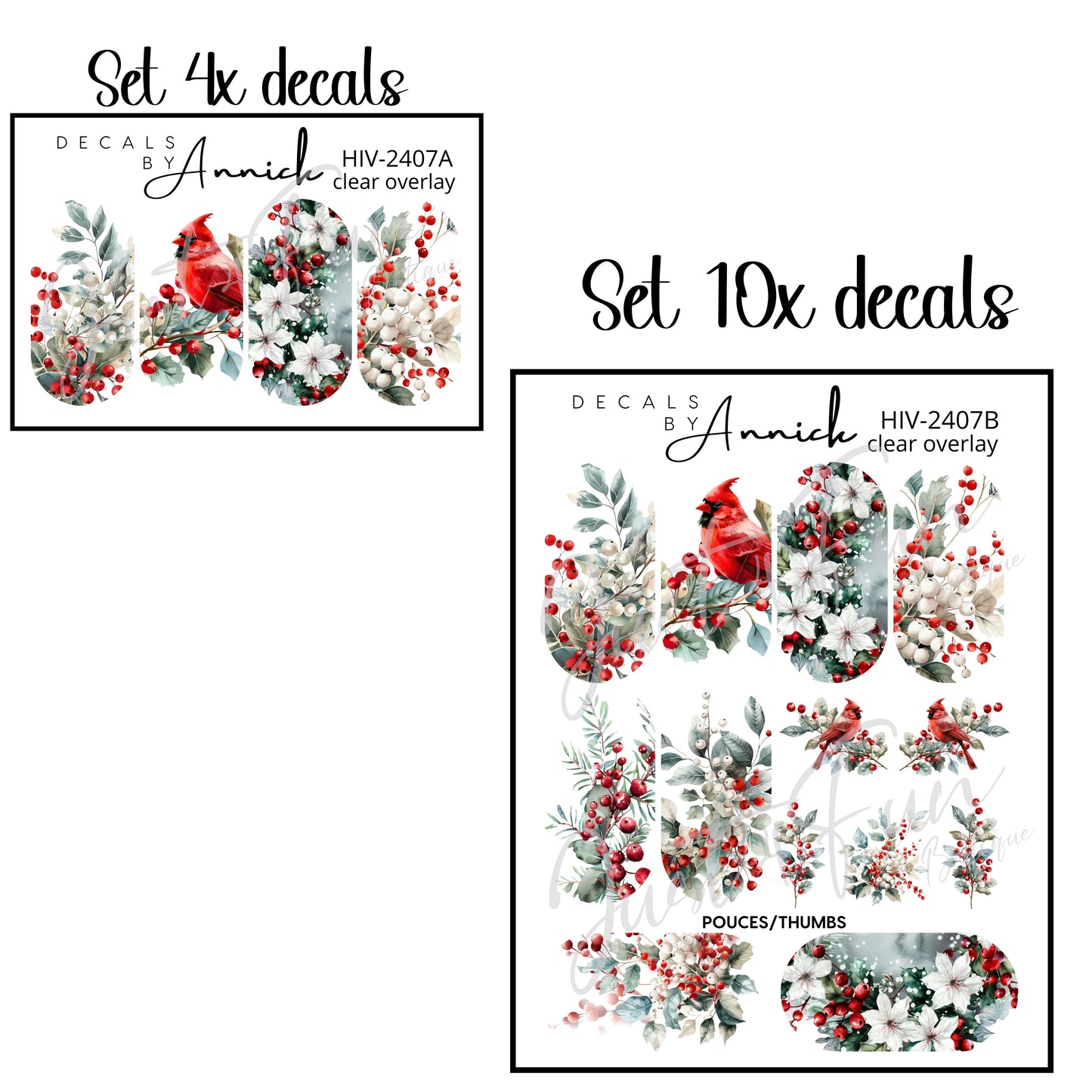 Winter/Christmas flowers nail decals www.annickco.ca