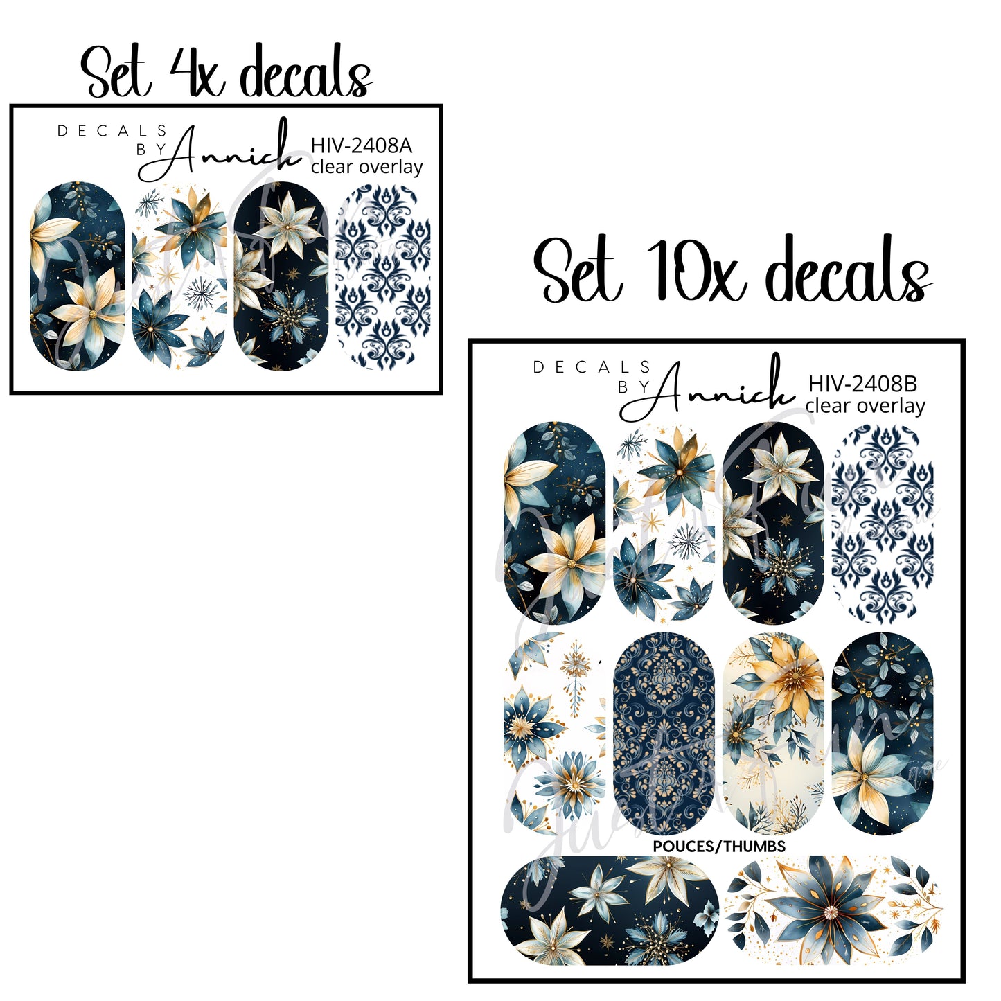 Winter/Christmas flowers nail decals www.annickco.ca