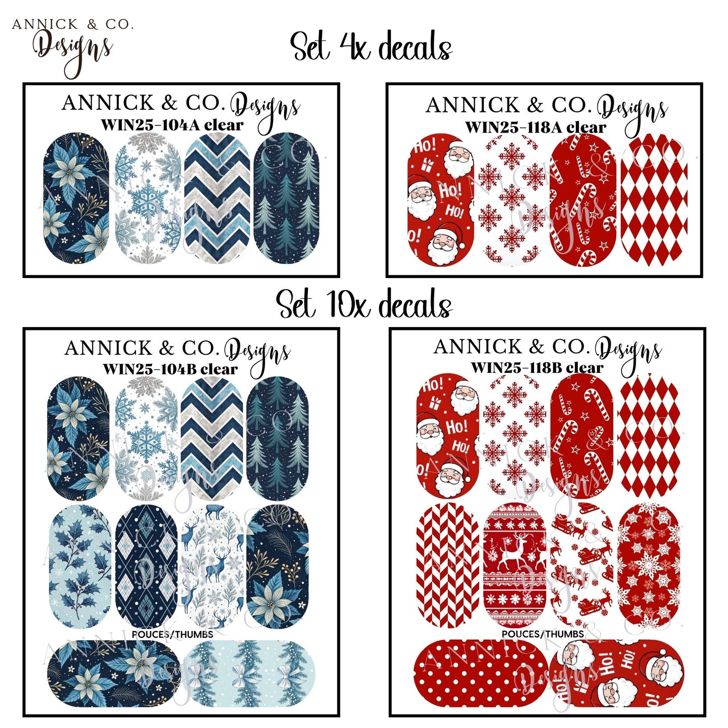 Winter and Christmas waterslide decals for nails