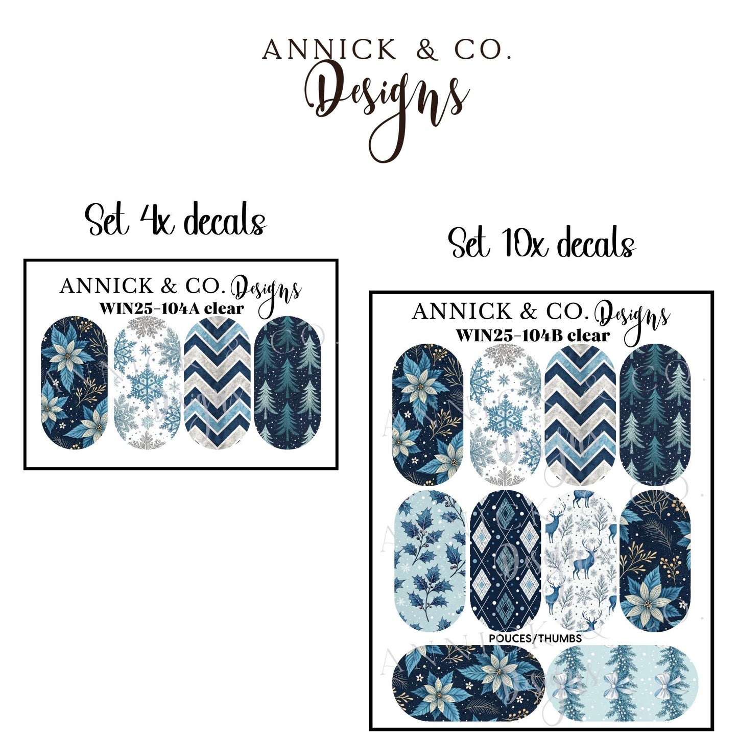 Winter and Christmas waterslide decals for nails