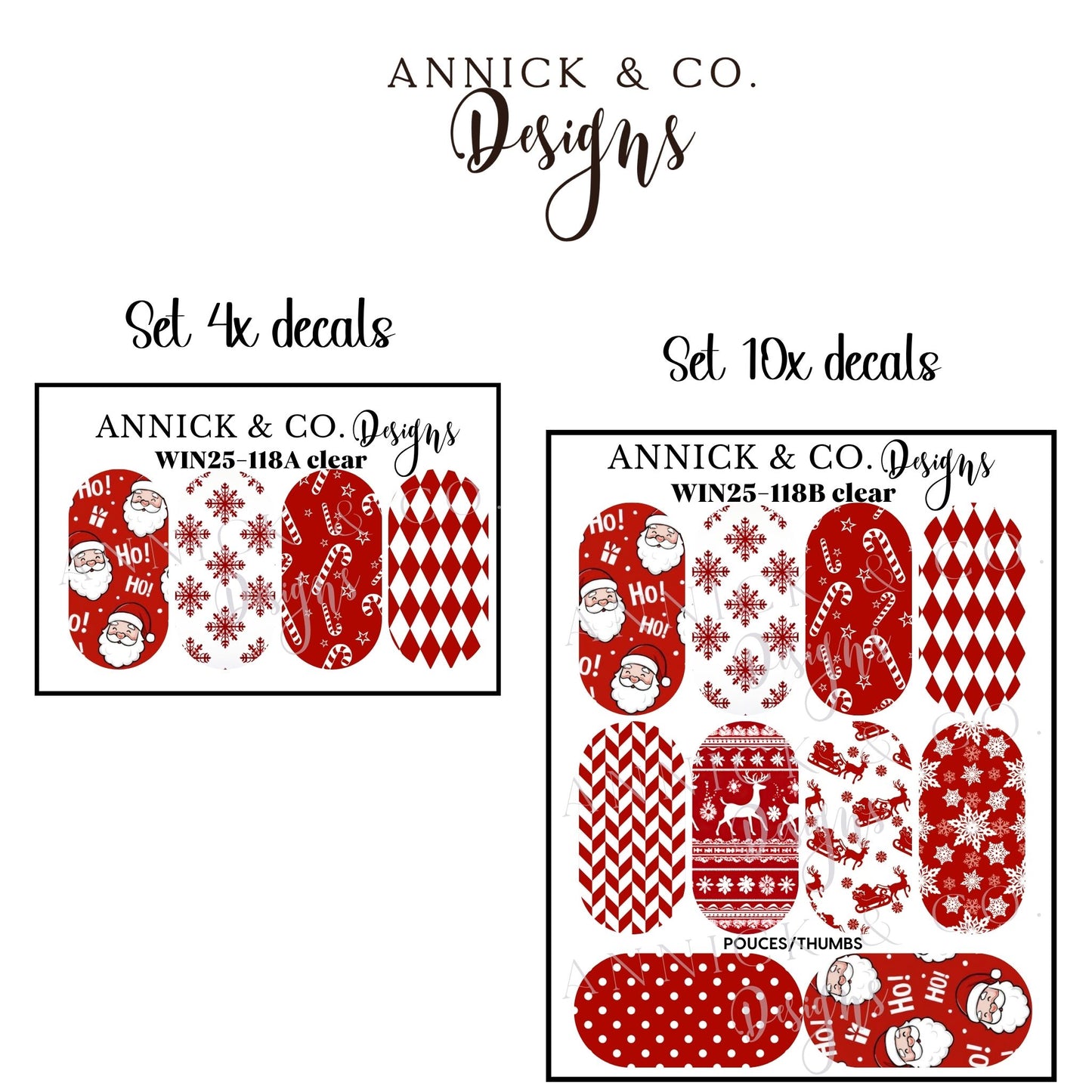 Winter and Christmas waterslide decals for nails