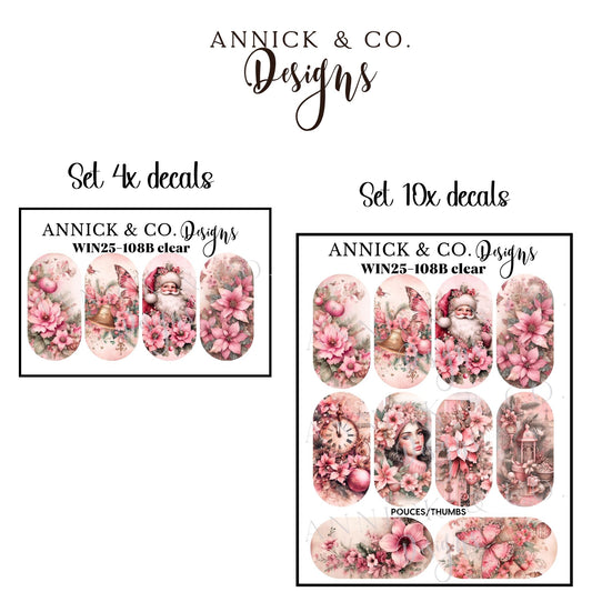 Pink Christmas waterslide decals for nails