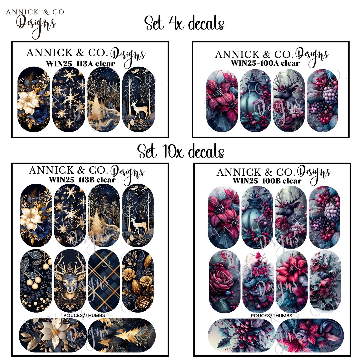 Winter and Christmas waterslide decals for nails