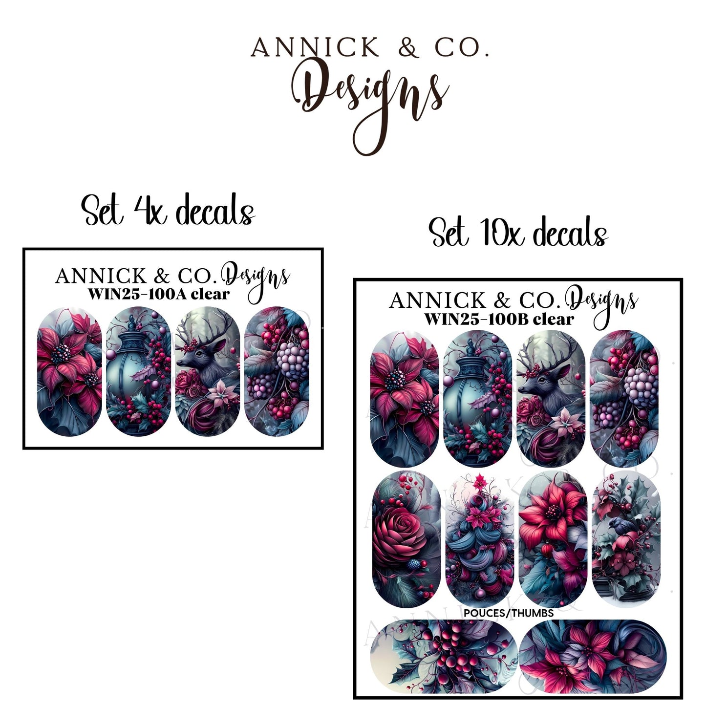 Winter and Christmas waterslide decals for nails