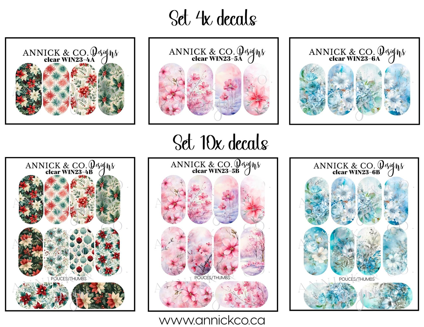 Winter Flowers and Christmas waterslide nails decals