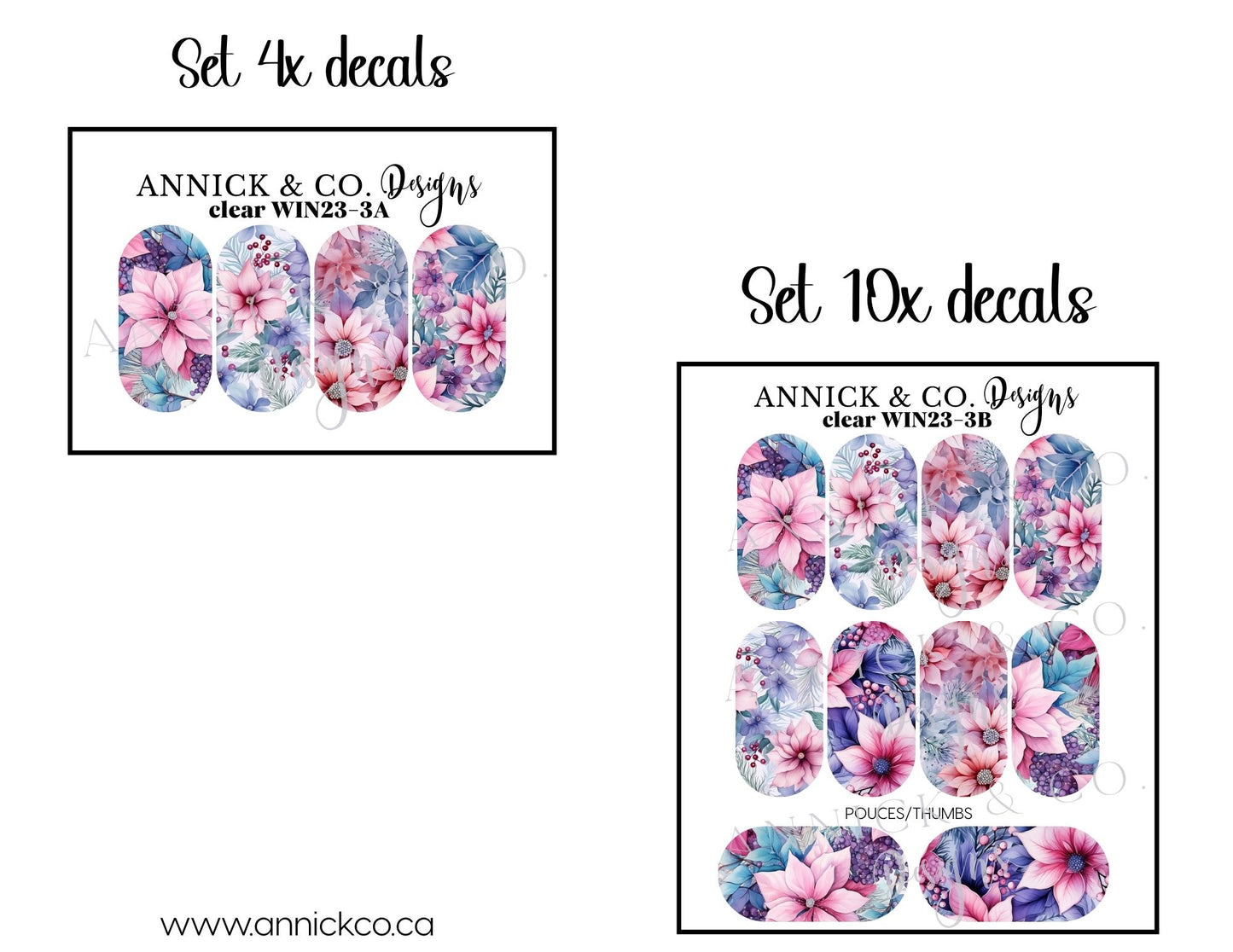 Winter Flowers waterslide decals for nails