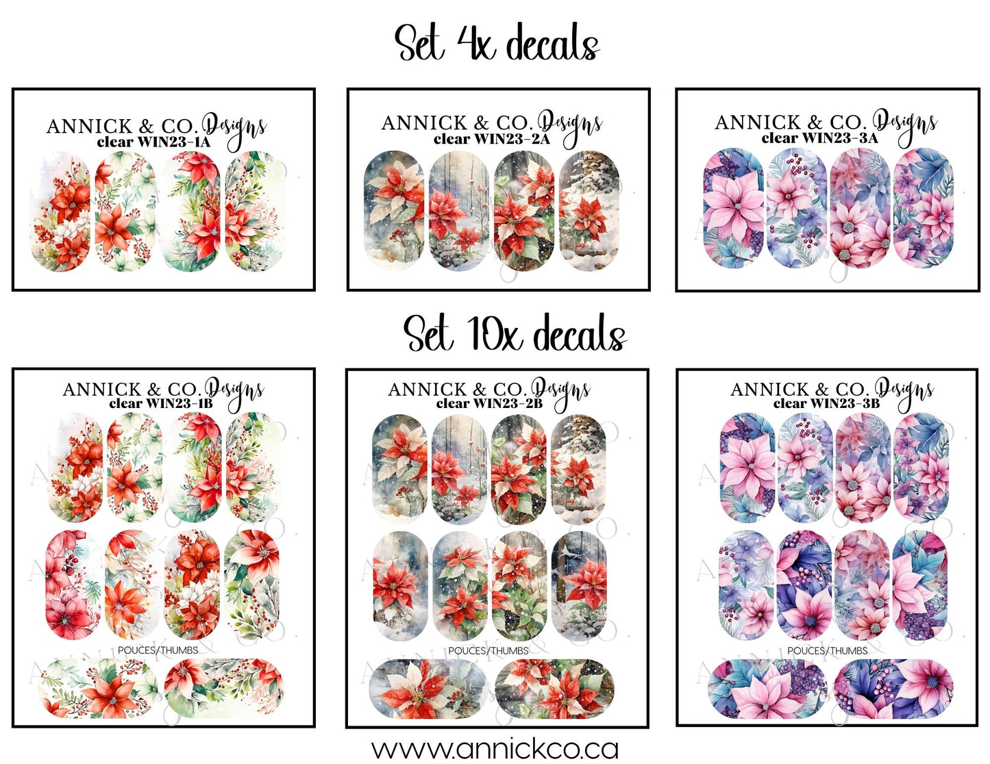 Winter Flowers waterslide decals for nails