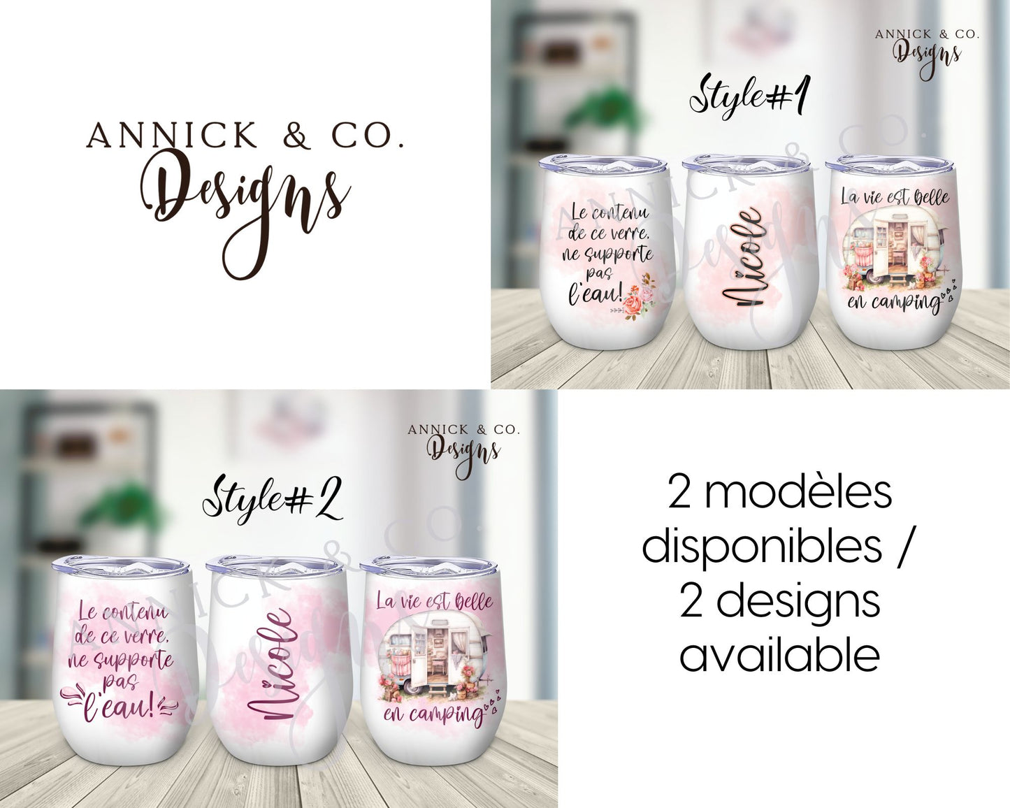 Wine Tumbler - La vie est belle en camping (customizable)