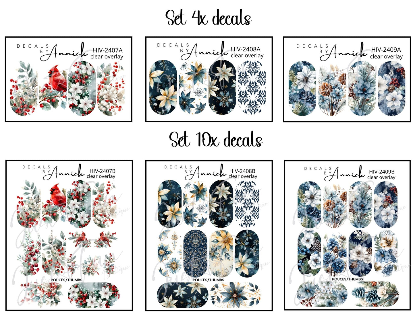 Winter/Christmas flowers nail decals www.annickco.ca