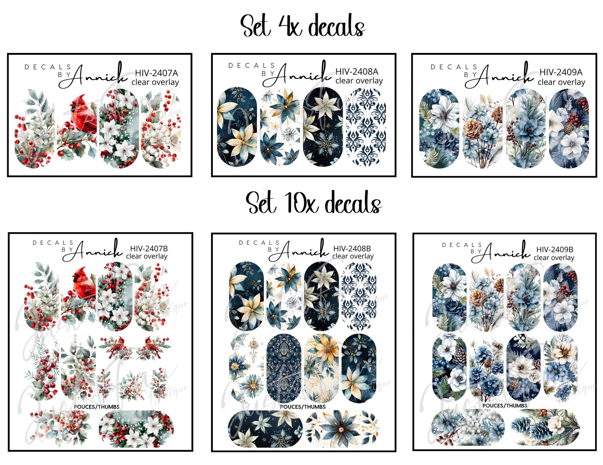 Winter/Christmas flowers nail decals www.annickco.ca