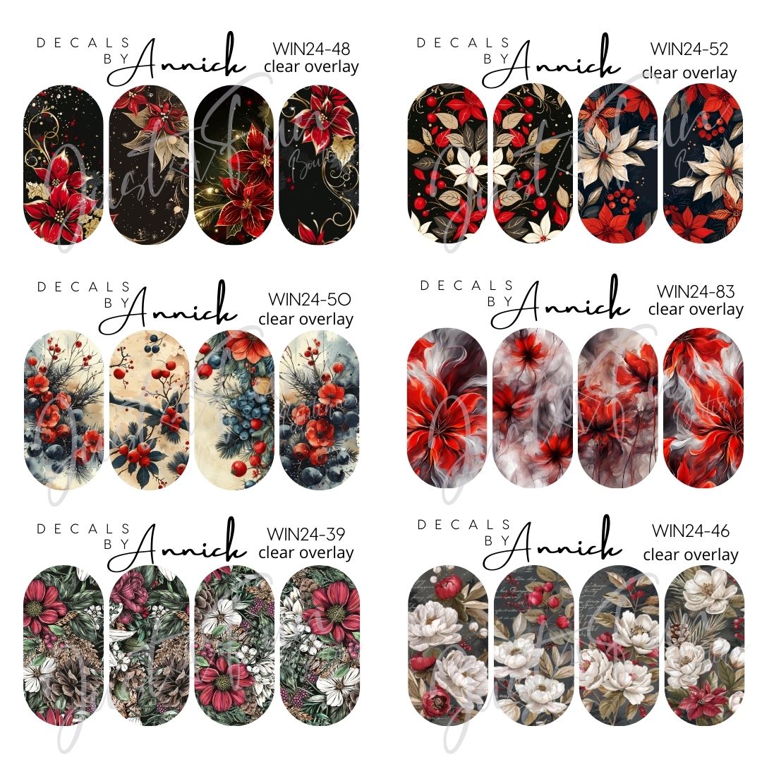 Winter/Christmas flowers nail decals www.annickco.ca